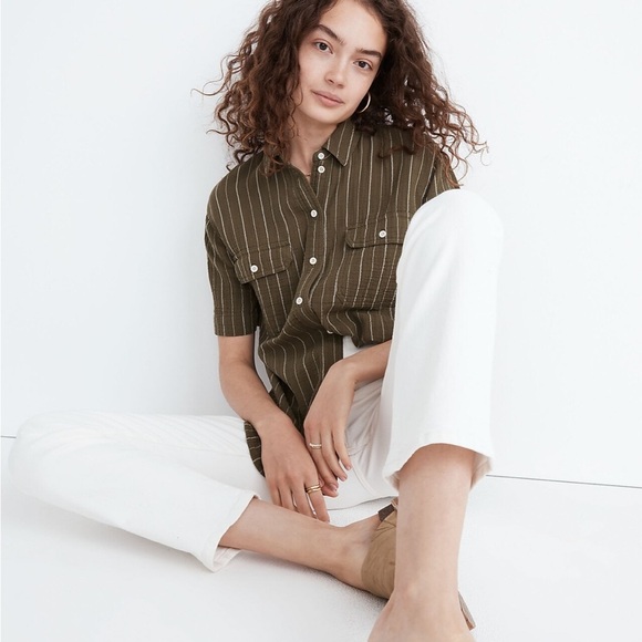 Madewell Lightspun Short-Sleeve Flap-Pocket Shirt in Stripe - Picture 2 of 10